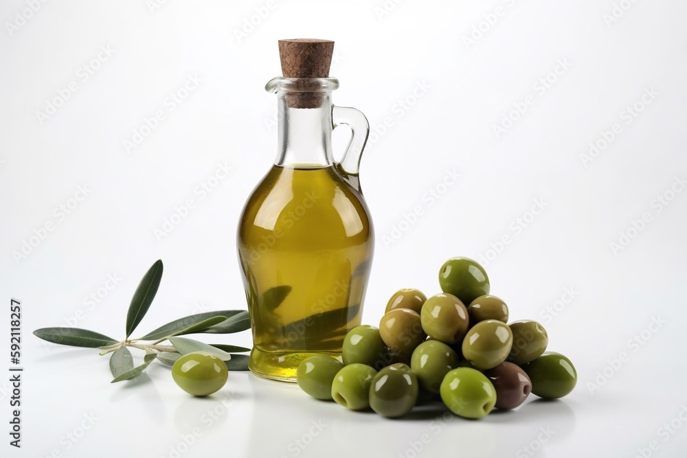 a bottle of olive oil on the table isolated on white a bottle of olive oil on the table isolated on white
