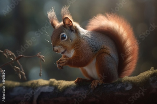 red squirrel on the forest