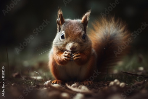 red squirrel on the forest eating peanut © Tebha Workspace