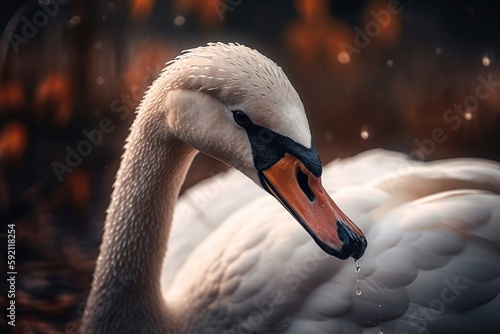Fototapeta Naklejka Na Ścianę i Meble -  portrait a beautiful white swan AI Generative