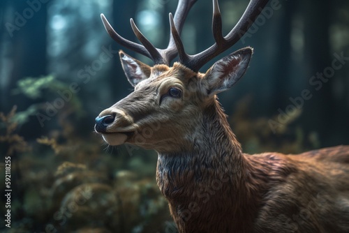 Portrait noble deer in the forest AI Generative
