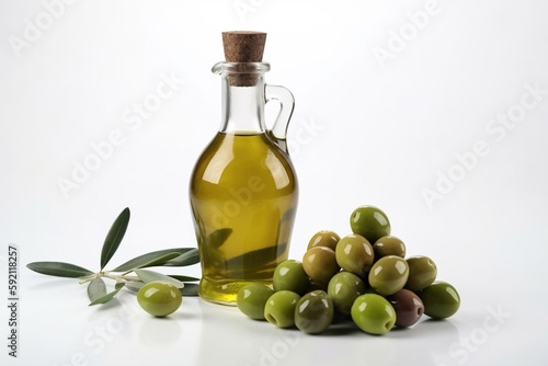 a bottle of olive oil on the table isolated on white
