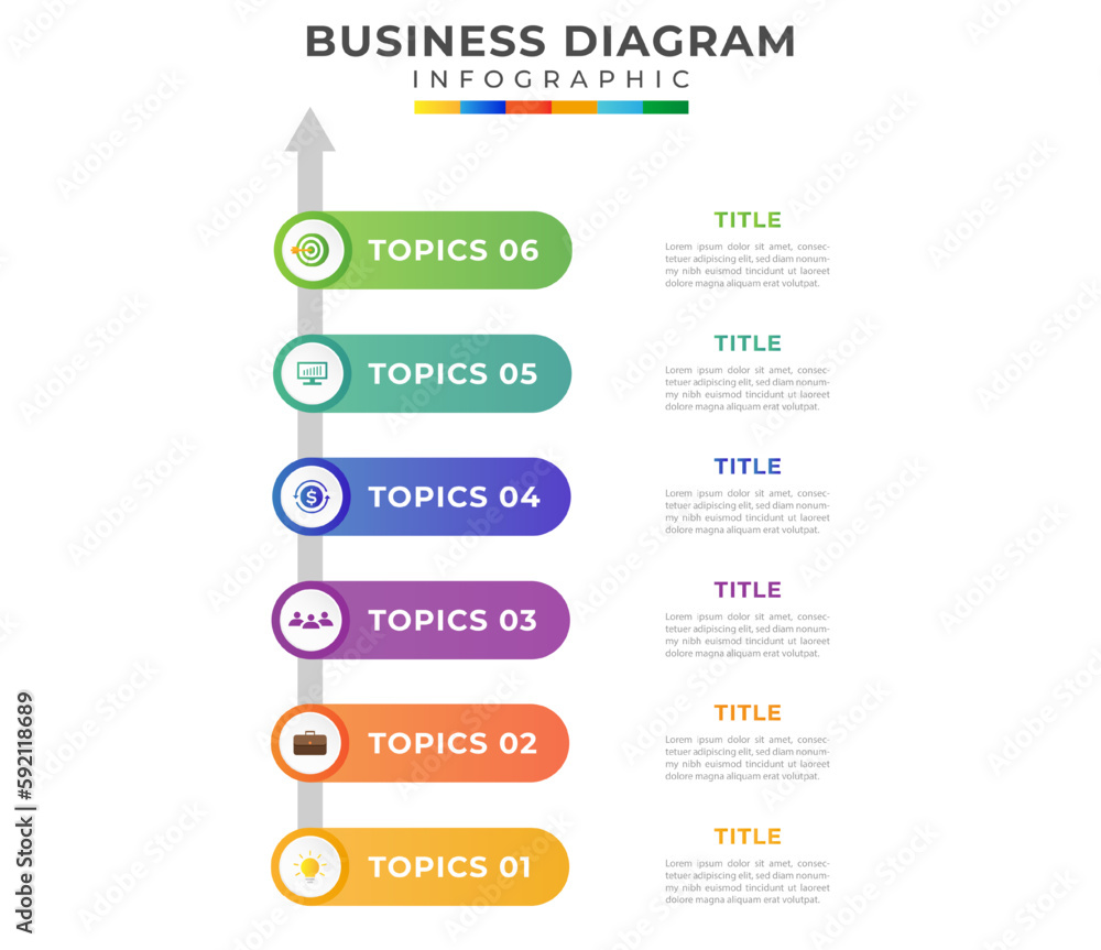 6 Steps Modern Timeline diagram with roadmap and icons, presentation vector infographic. Infographic template for business. 