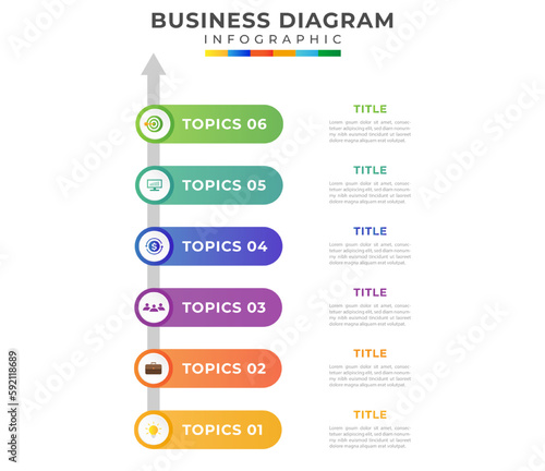 6 Steps Modern Timeline diagram with roadmap and icons, presentation vector infographic. Infographic template for business. 
