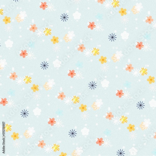 ブルー　カラフル　花柄