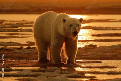 polar bear in the region at clima crisis created with Generative AI technology