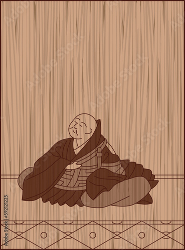 木彫り風百人一首　前大僧正慈円