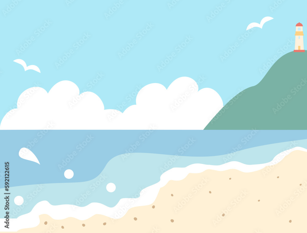 海岸と海と灯台のイラスト 海岸と海と灯台のイラスト