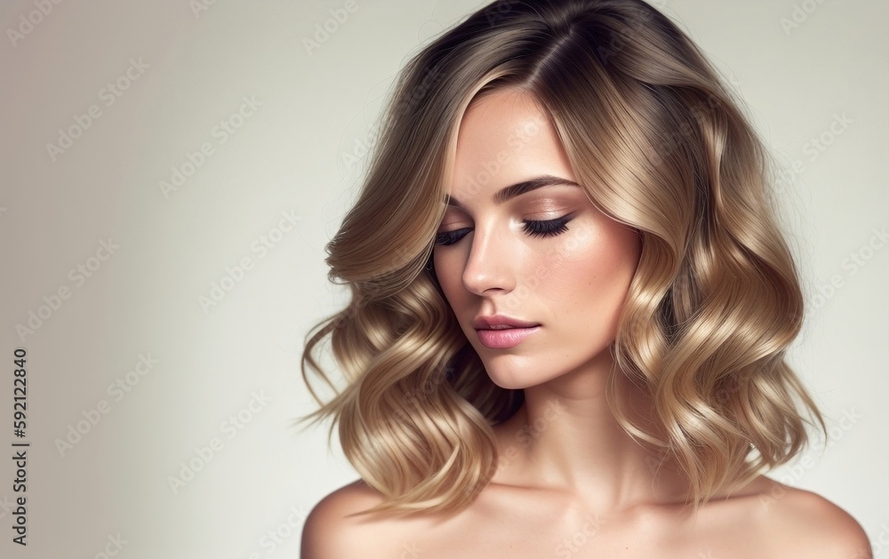Naklejka premium Beautiful blonde woman with shiny hair, generative ai image, fashion, beauty