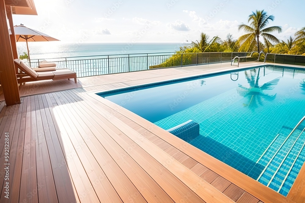Fototapeta premium Swimming pool in tropical resort, generative ai