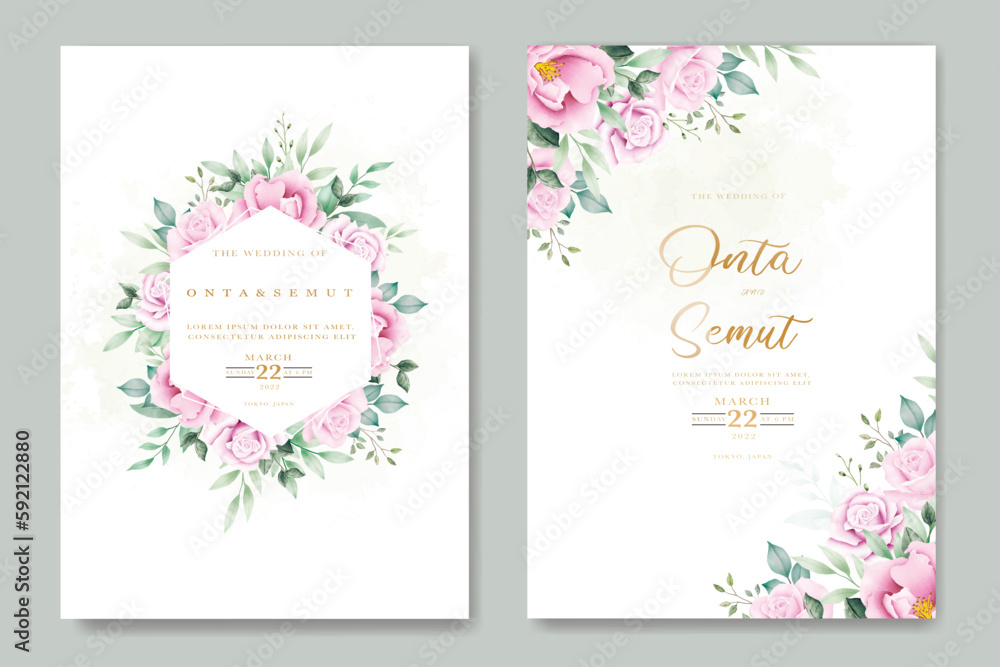 Beautiful Roses Pink Watercolor Wedding Card Design
