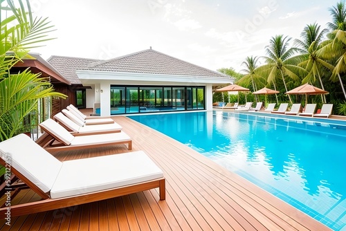 Swimming pool in tropical resort, generative ai © inspiretta