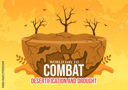 World Day to Combat Desertification and Drought Vector Illustration with Turning the Desert Into Fertile Land and Pastures in Hand Drawn Illustration