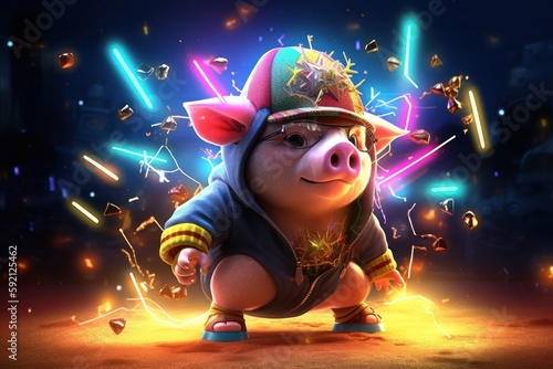 Pig House Music Party Animal Having Fun Generative AI
