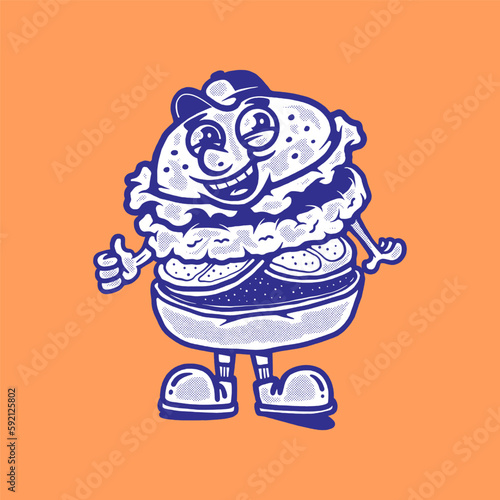 Hand drawn burger retro illustration