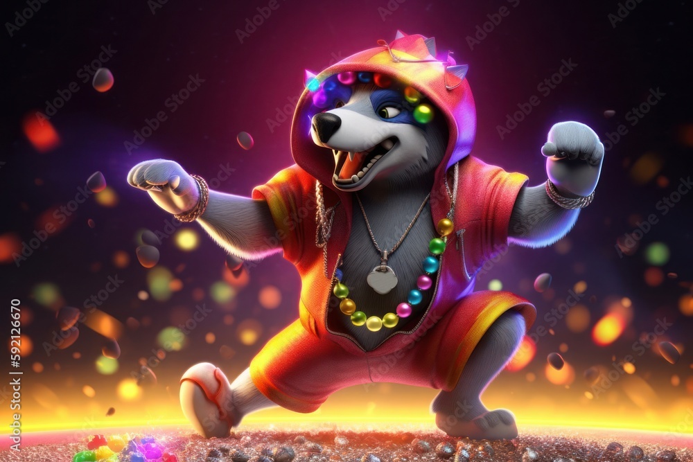 Wolf Hip Hop Party Animal Ready To Dance Generative AI