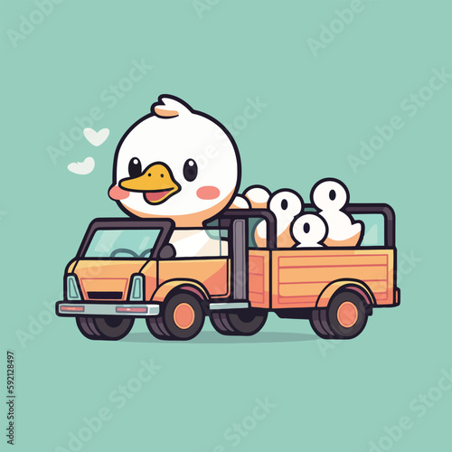 Duck in a truck cartoon character with a yellow duck on the back.