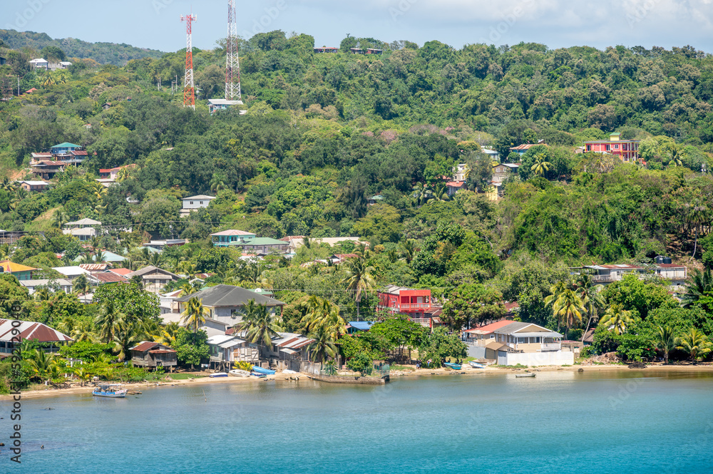 Views of beautiful Honduran town on the shores of Roatan where the cruise port is located.