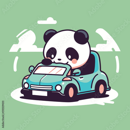 A panda is driving a car with a license plate