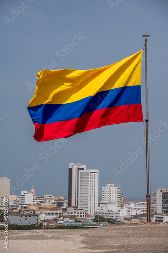 View of Columbian flag over the ramparts of the San Felipe de Barajas fortress.