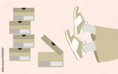Sneakers on feet. sneaker design concept. Casual wear vector illustration.