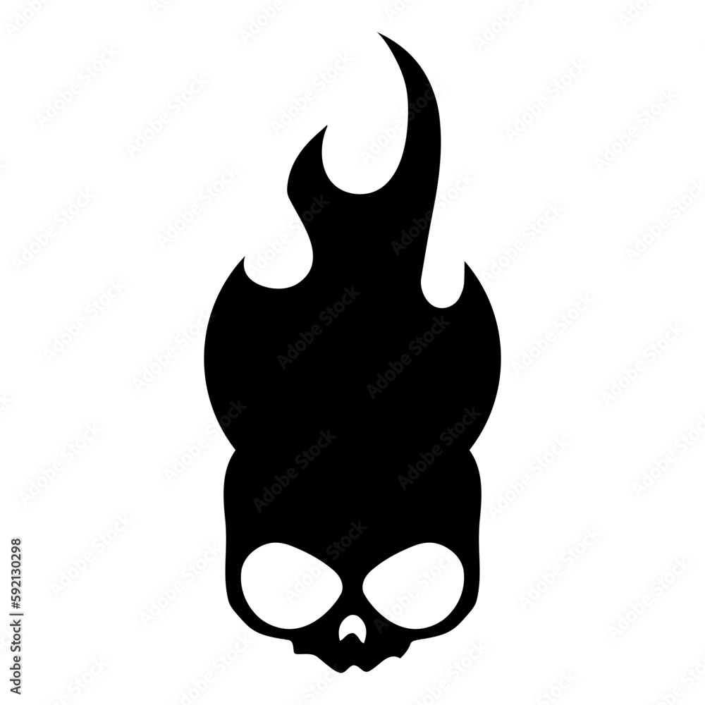 Burning skull on fire, skull icon illustration. Gothic design for prints. Comic style. Sticker for Horror or Halloween. Hand drawing illustration isolated on white background. Vector EPS 10 Burning skull on fire, skull icon illustration. Gothic design for prints. Comic style. Sticker for Horror or Halloween. Hand drawing illustration isolated on white background. Vector EPS 10