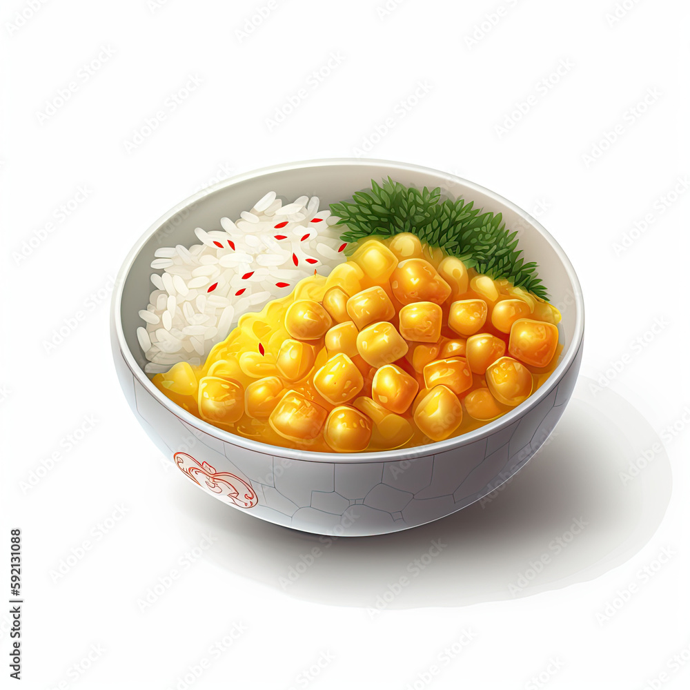 Curry Rice on white background, isometric. Generative AI Curry Rice on white background, isometric. Generative AI