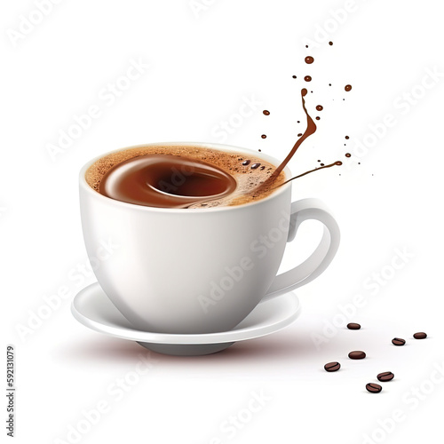 Cup of coffee on white background, isometric. Generative AI