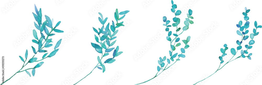 Fototapeta premium 水彩画。手書きの水彩草木ベクターフレーム。草木の水彩装飾。Watercolor painting. Hand drawn watercolor grass tree vector frame. Watercolor decoration of plants and trees.