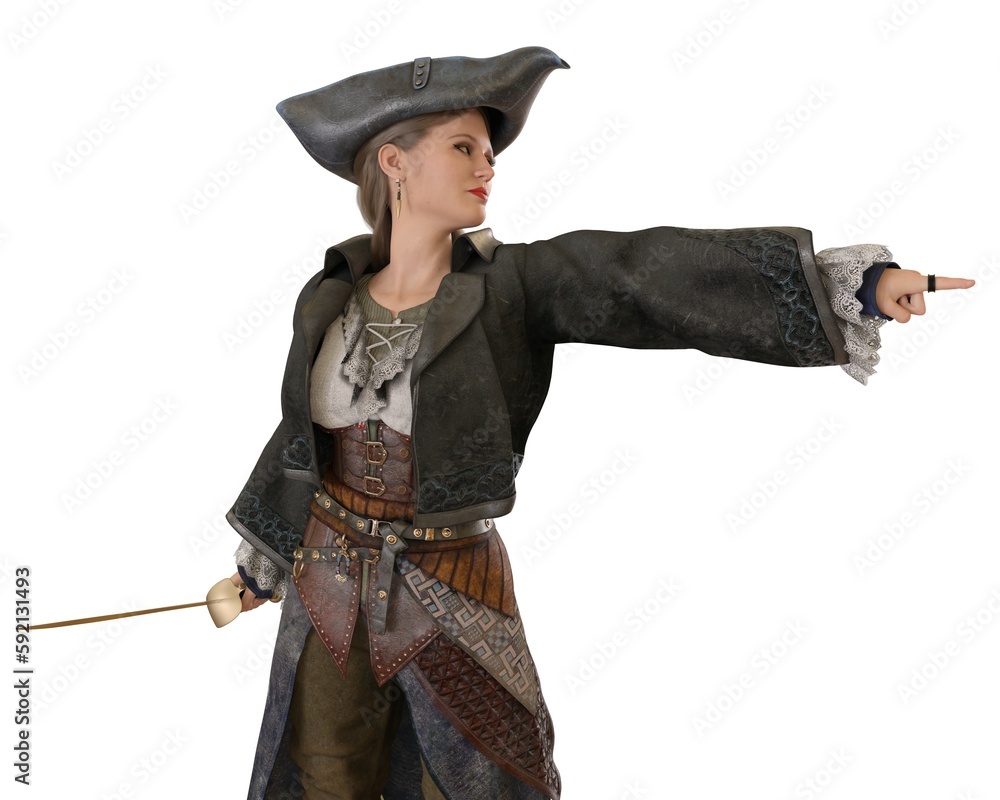 Pirate girl isolated on white background 3d illustration Pirate girl isolated on white background 3d illustration