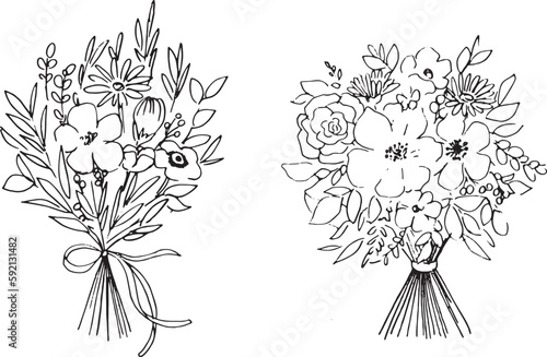 線画。線画の花束ベクターイラスト。Line drawing. Line drawing bouquet vector illustration.
