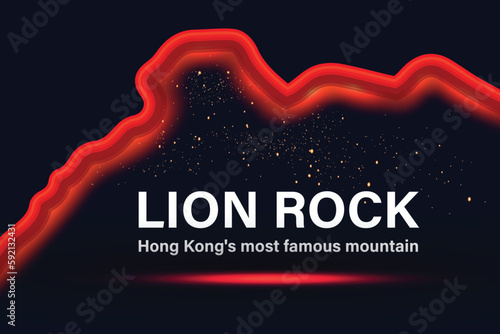 Burning edge shining on the mountain. Fire and light effect. Lion rock. Vector,