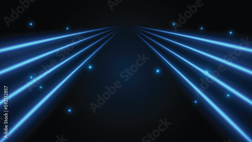 Blue neon light Effect. Blue track or path formed by cool lines. Dynamic blue slow shutter speed effect. Highway graphic illustration. Vector.