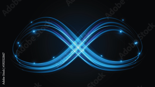 Blue Infinity neon light cosmic vector abstract. Glow Effect, Oval, circle. Vector. Abstract vector neon wave. Elegant bright linear wave. Vector.