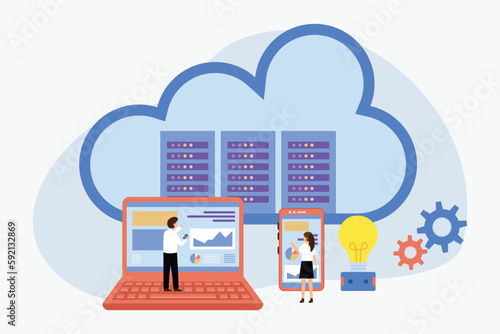 Cloud storage Database server hosting administration 2d vector illustration concept for banner, website, illustration, landing page, flyer, etc.