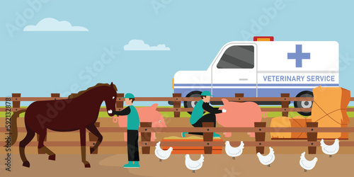 Farm animals livestock veterinary 2d vector illustration concept for banner, website, illustration, landing page, flyer, etc.
