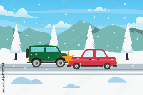 Winter driving car drift accident 2d vector illustration concept for banner, website, illustration, landing page, flyer, etc.