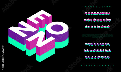 Neon isometric font display typeface. Typography a to z minimal design. vector illustration of word