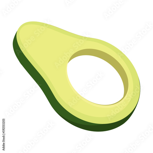 Avocado fruit. Avocado wedges and slices, halved and thinly sliced for salad. Flat cartoon vector isolated