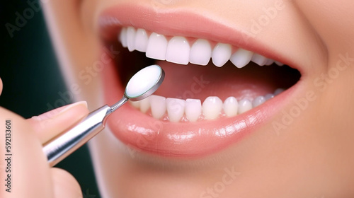 close-up of a person brushing their teeth, digital rendering, she has perfect white teeth, spoon, professional close-up photo, mother of pearl. Generative Ai