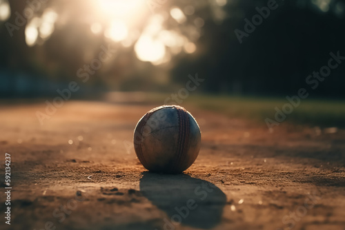 Closeup shot of a cricket ball lying on the ground