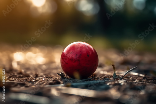 Closeup shot of a cricket ball lying on the ground