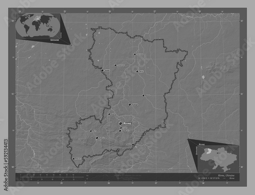 Fototapeta Naklejka Na Ścianę i Meble -  Rivne, Ukraine. Bilevel. Labelled points of cities