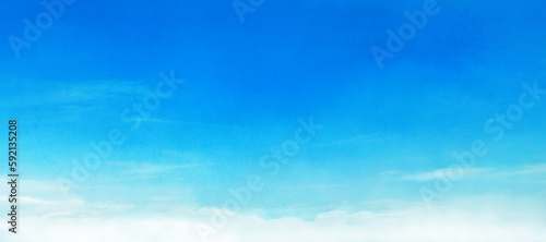 コピースペースのある水彩風の青空の風景イラスト	