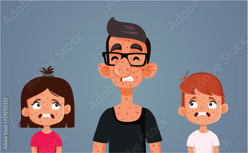 Contagious Kids Giving Chickenpox to an Adult Relative Vector Cartoon illustration. Stressed family contracting the same virus during epidemic
