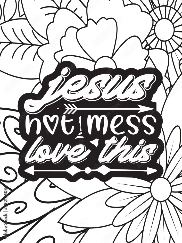 Fototapeta premium Religious Quotes Coloring pages. Coloring page for adults and kids. Vector Illustration.