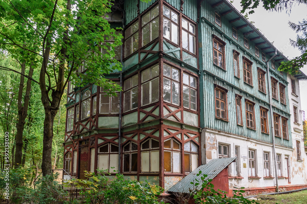Old wooden building of boarding house Waldschlos in Svetlogorsk. Russia
