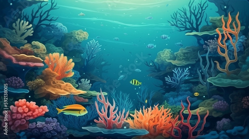 underwater and fishes background, vector