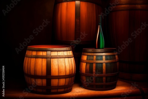 wooden barrel with wine, Generative AI