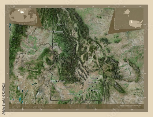 Idaho, United States of America. High-res satellite. Labelled points of cities photo